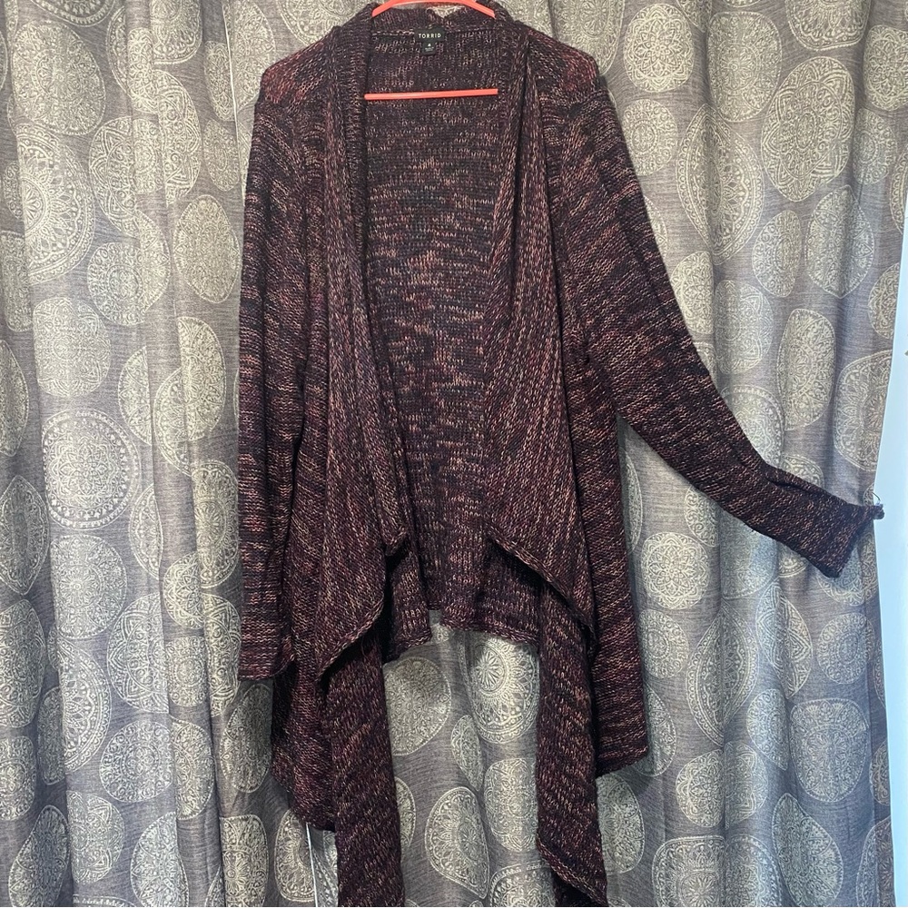 Torrid draped open front purple cardigan